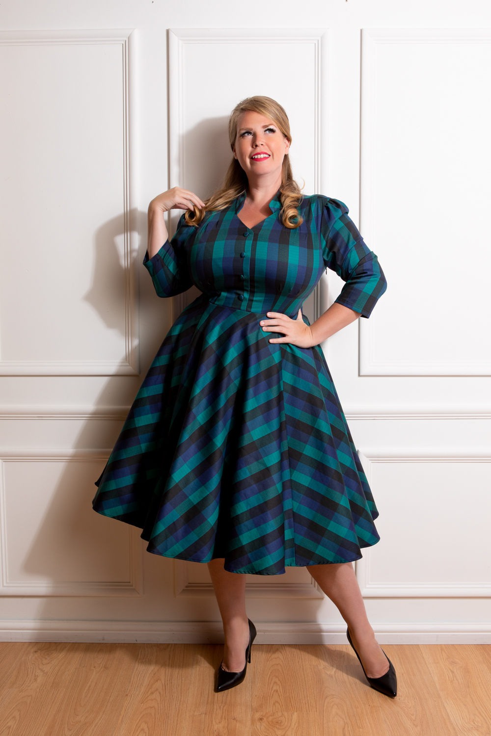 Anna Check Swing Dress in Extended Sizing